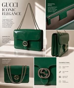 LS022 Gucci Large Interlocking G*green polished leather*silver chain Crossbody